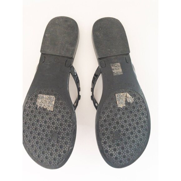 Tory Burch Studded Jelly Thong Sandals Black Logo 9 Beachwear - Picture 6 of 8